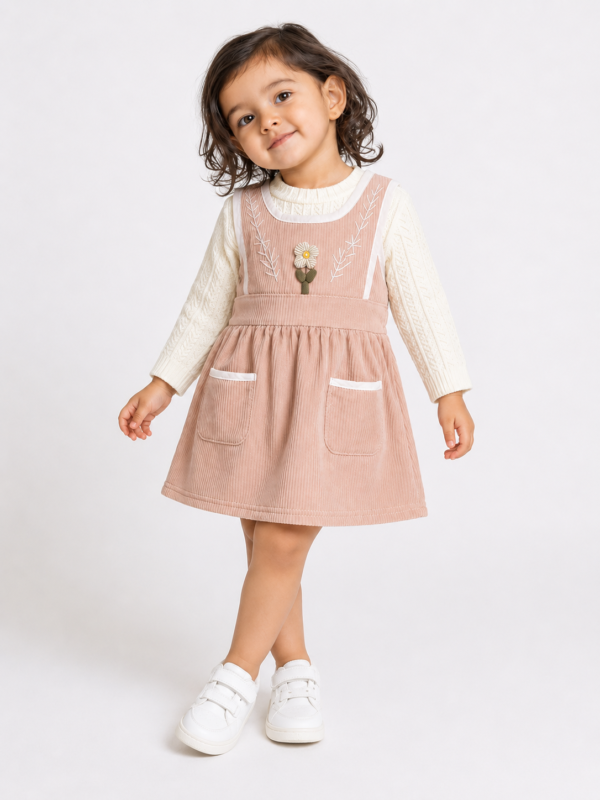 Woolen full sleeve frock with cute flower