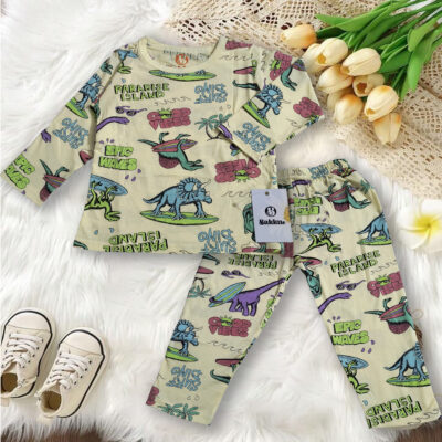 Boys Dino Night Suit with Bamboo Fabric with Mint Cooling 3A Antibacterial Size 2-3 Years