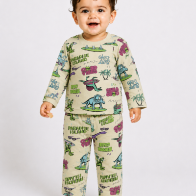 Boys Dino Night Suit with Bamboo Fabric with Mint Cooling 3A Antibacterial